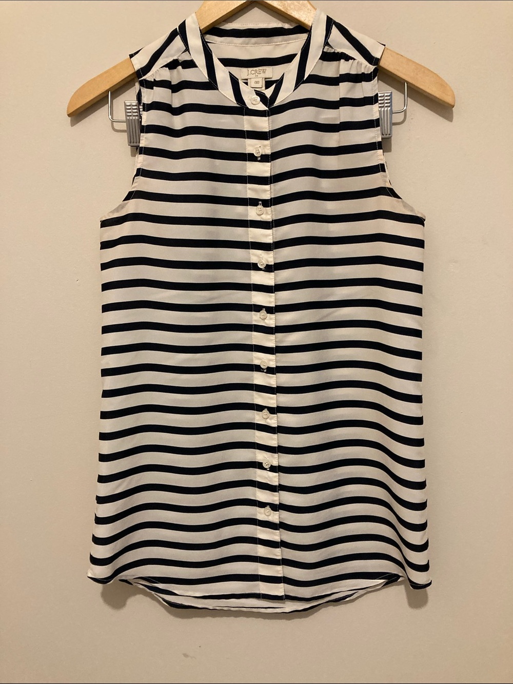 J. Crew Black & White Sleeveless Striped Button-Front Blouse